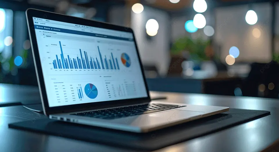 pngtree laptop displaying business data analytics on screen in modern office setting image 21107031
